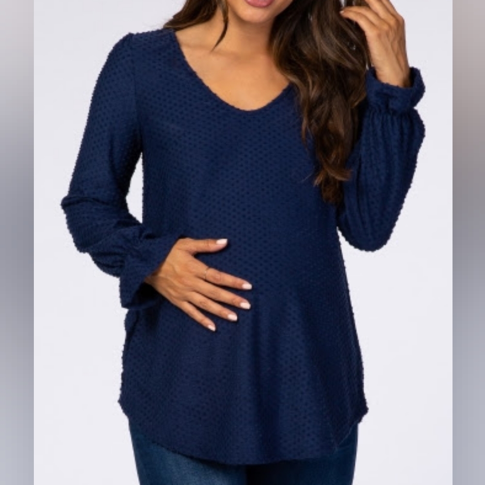 Navy Blue Swiss Dot Long Sleeve Top